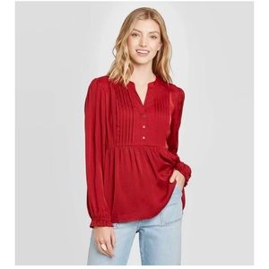 Knox rose red balloon sleeve peasant top NWT